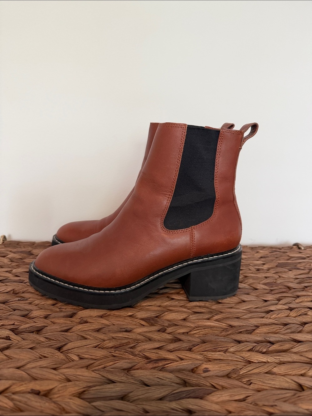 Madewell Kristin Chestnut Brown Leather Chelsea Booties